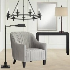 Possini Euro Design Rustic Farmhouse Table Lamp 33" Tall Dark Bronze Metal Off White Burlap Fabric Drum Shade For Bedroom Living Room House Bedside -Target Lighting Store GUEST a11469be e4fd 474e ab97 94e872192975