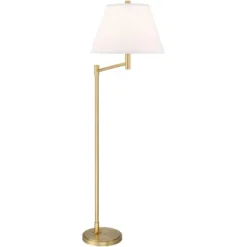 Possini Euro Design Modern Arc Floor Lamp Standing 62 1/2" Tall Warm Gold Offset Arm White Linen Drum Shade For Living Room Reading Family Bedroom -Target Lighting Store GUEST ac4cf91f 9a8b 4656 80cf bd7d5c55aac5