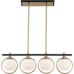 Possini Euro Design Carlyn Brass Black Linear Island Pendant Chandelier 33" Wide Modern White Glass Shade 4-Light LED Fixture For Dining Room Kitchen -Target Lighting Store GUEST b945b8da d215 4559 ba9a 8e2819c91766