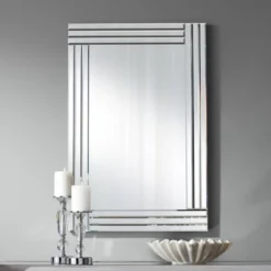 Possini Euro Design Sofija Rectangular Vanity Wall Mirror Modern Mirrored Glass Layered Frame 23 1/2" Wide For Bathroom Bedroom Living Room Entryway