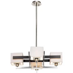 Possini Euro Design Brushed Nickel Pendant Chandelier 28" Wide Modern Dark Mocha Wood Finish Off White Fabric 4-Light Fixture Dining Room -Target Lighting Store GUEST c24ab880 7c7c 4376 a21b ccc68de582f2