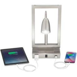 Possini Euro Design Modern Table Lamp With USB Outlet Reading Light LED 29.25" Tall Brushed Nickel Rectangular Off White Shade Bedroom Office -Target Lighting Store GUEST c35c7439 94c9 43f0 9cd2 642b430b7a03