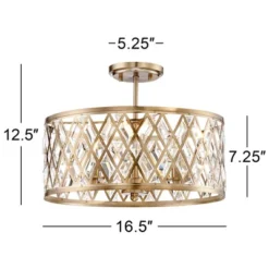 Possini Euro Design Tanz Modern Ceiling Light Semi Flush Mount Fixture 16 1/2" Wide Satin Brass 3-Light Clear Glass Crystal For Bedroom Kitchen House -Target Lighting Store GUEST c43a1805 adc9 4385 a1b9 30762f770ec5