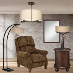 Possini Euro Design Stinson Modern Ceiling Light Semi Flush Mount Fixture 17 1/4" Wide Bronze 3-Light Linen Drum Shade For Bedroom Kitchen Living Room -Target Lighting Store GUEST c5be1f51 eb3a 4c04 a5ee 6954f22ffa67