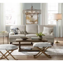 Possini Euro Design Cadence Modern Floor Lamp Standing 62" Tall Crystal Glass Column Satin Brass Linen Drum Shade For Living Room Bedroom Office House -Target Lighting Store GUEST c62cd808 99b9 4503 8d86 d6b999d99f7c