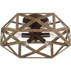 Possini Euro Design Moorcroft Modern Farmhouse Ceiling Light Semi Flush Mount Fixture 14 1/2" Wide Dark Wood Bronze 6-Light Hexagon Frame For Bedroom -Target Lighting Store GUEST c6b6a93f 9066 4008 993a 71d79b906b13