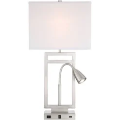 Possini Euro Design Modern Table Lamp With USB Outlet Reading Light LED 29.25" Tall Brushed Nickel Rectangular Off White Shade Bedroom Office -Target Lighting Store GUEST c84d6094 acb5 46e6 828f ec7f334b0a03