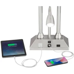 Possini Euro Design Dexter Modern Table Lamp 26" High Brushed Nickel With USB And AC Power Outlet In Base LED Reading Light White Shade For Home Desk -Target Lighting Store GUEST cb638d63 b1f9 4dfb b56e 82d78a067255