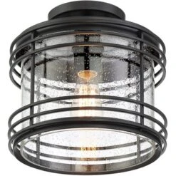 Possini Euro Design Modern Semi Flush Mount Outdoor Ceiling Light Fixture Black Geometric 11" Clear Seedy Glass For Exterior House Porch Patio Deck -Target Lighting Store GUEST cb8c1411 a795 4f98 aa4e 939519680ea3