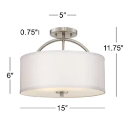 Possini Euro Design Halsted Modern Ceiling Light Semi Flush Mount Fixture 15" Wide Brushed Nickel 2-Light Oatmeal Linen Drum For Bedroom Living Room -Target Lighting Store GUEST d467f660 902a 45b3 bde3 1d30f40fac9c