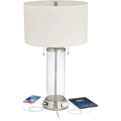 Possini Euro Design Fritz Modern Table Lamp 26 1/2" High Silver Clear Glass Column with USB and AC Power Outlet in Base Drum Shade for Bedroom Desk Possini Euro Design Fritz Modern Table Lamp 26 1/2" High Silver Clear Glass Column With USB And AC Power Outlet In Base Drum Shade For Bedroom Desk -Target Lighting Store GUEST d4d643dc a1a6 461c 9f7d db8a49d8dbe9 1