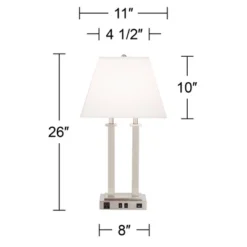 Possini Euro Design Amity Modern Table Lamp 26" High Brushed Nickel With USB And AC Power Outlet In Base White Linen Shade For Bedroom Bedside Desk -Target Lighting Store GUEST d597278f bc77 4473 a7da 053f0dde81c2