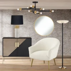 Possini Euro Design Alturus Modern Ceiling Light Semi Flush Mount Fixture 34" Wide Gloss Black Warm Brass 8-Light For Bedroom Living Room Hallway Home -Target Lighting Store GUEST dafefa2f fc63 417f b3a0 fc592ece2883