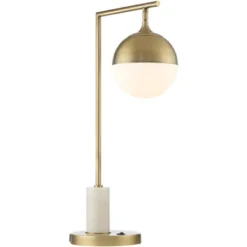 Possini Euro Design Luna Mid Century Desk Table Lamp 26 1/2" High Brass Metal With USB Charging Port Opal Glass Shade For Bedroom Living Room Bedside -Target Lighting Store GUEST ddd637ba 9df8 490e 87ee 6c0f9cf79b51