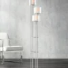 Possini Euro Design Athena Modern Floor Lamp 72" Tall Brushed Nickel 4 Light Tree Clear Outer Opal Inner Double Glass Shade For Living Room Bedroom