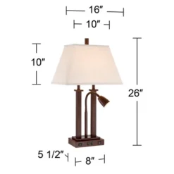 Possini Euro Design Deacon Modern Desk Table Lamp 26" High Bronze With USB And AC Power Outlet In Base LED Reading Light Oatmeal Shade For Office Desk -Target Lighting Store GUEST e3b11501 45f1 4c06 8336 fa153143d3bc