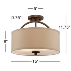 Possini Euro Design Halsted Modern Ceiling Light Semi Flush Mount Fixture 15" Wide Brushed Bronze 2-Light Oatmeal Linen Drum For Bedroom Living Room -Target Lighting Store GUEST e5bf1d50 3cce 4c97 b879 a7c9c7d06c70