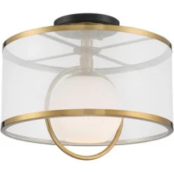 Possini Euro Design Carlyn Modern Art Deco Ceiling Light Semi Flush Mount Fixture 14" Wide Warm Brass Black Orb Organza Drum Shade For Bedroom Kitchen -Target Lighting Store GUEST e6269b9b 9176 4435 9395 c5ba601a29d1