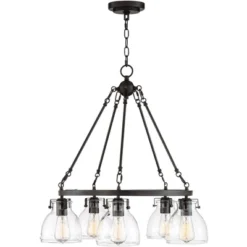 Possini Euro Design Bellis Bronze Wagon Wheel Pendant Chandelier 25" Wide Modern Clear Glass 5-Light Fixture For Dining Room House Kitchen Island Home -Target Lighting Store GUEST e7bbb215 b714 48ed 95f2 82d1e0902641