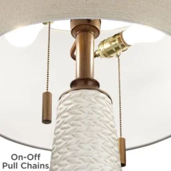 Possini Euro Design Kingston Modern Mid Century Table Lamp 32 3/4" Tall White Grooved Patterned Ceramic Taupe Drum Shade For Bedroom Living Room House -Target Lighting Store GUEST ec64909a cf72 4850 8ac8 5218ccf903c7