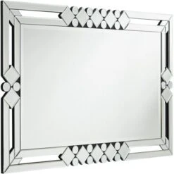 Possini Euro Design Clafia Rectangular Vanity Wall Mirror Modern Beveled Edge Clear Diamond Mirrored Frame 26" Wide For Bathroom Bedroom Living Room -Target Lighting Store GUEST ed8e753b f925 4666 b61e 58d2b737aaa5