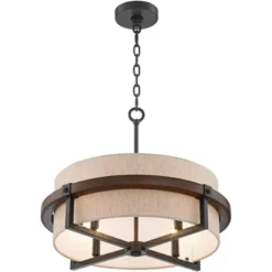 Possini Euro Design Bronze Wood Finish Pendant Chandelier 22" Wide Rustic Farmhouse Tan Fabric Drum 4-Light Fixture For Dining Room House -Target Lighting Store GUEST f0d0f05a 32c1 47ab a51c ccb88a583cb8