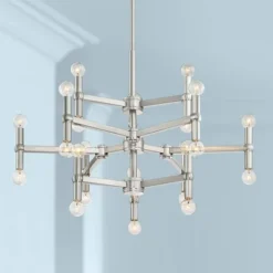 Possini Euro Design Marya Brushed Nickel Chandelier 32" Wide Modern 24-Light Fixture For Dining Room House Foyer Kitchen Island Entryway Bedroom Home