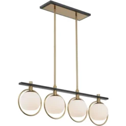 Possini Euro Design Carlyn Brass Black Linear Island Pendant Chandelier 33" Wide Modern White Glass Shade 4-Light LED Fixture For Dining Room Kitchen -Target Lighting Store GUEST f51208d1 1570 43e8 b074 e7299aff1864