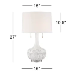 Possini Euro Design Natalia Modern Country Cottage Table Lamp 27" Tall White Ceramic Glaze Textured Floral Drum Shade For Bedroom Living Room Bedside -Target Lighting Store GUEST f74b0968 2381 4959 a6e1 dd2c98dfa83a