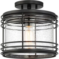 Possini Euro Design Modern Semi Flush Mount Outdoor Ceiling Light Fixture Black Geometric 11" Clear Seedy Glass For Exterior House Porch Patio Deck -Target Lighting Store GUEST fce04939 7e83 4eb6 b6f7 bb35956ecf8f