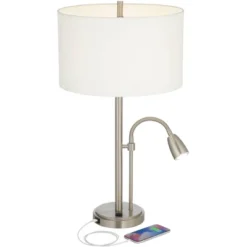 Possini Euro Design Traverse Modern Table Lamps Set Of 2 29 1/2" Tall Brushed Nickel With USB Charging Port LED Gooseneck White Drum Shade For Desk -Target Lighting Store GUEST fd792f37 79a6 47c3 8039 c63481cb9b85