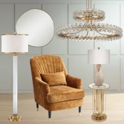 Possini Euro Design Rorschach Uneven Round Vanity Wall Mirror Modern Champagne Frame 30" Wide For Bathroom Bedroom Living Room Office Entryway House -Target Lighting Store GUEST fed96e72 66c7 45da 9770 5f88e232e069