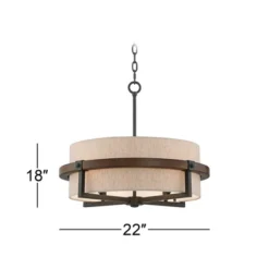 Possini Euro Design Bronze Wood Finish Pendant Chandelier 22" Wide Rustic Farmhouse Tan Fabric Drum 4-Light Fixture For Dining Room House -Target Lighting Store GUEST fef36d3b d0fc 4db1 9dc9 ffe5d26747fe
